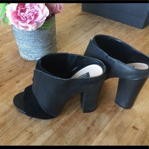 Heeled Sandals Saks Fifth Av black leather NEW